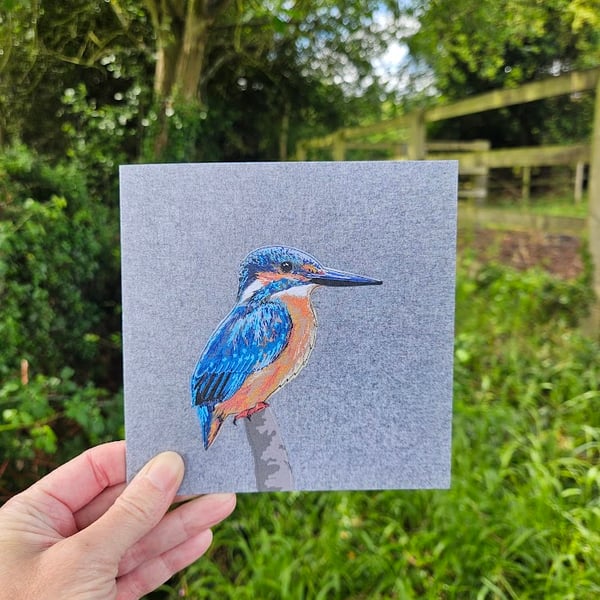 Kingfisher card, printed on recycled card, blank