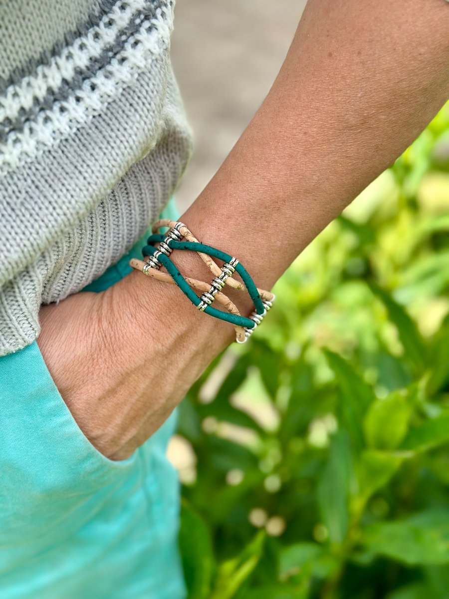 Natural Cork 'Leather' Crossover Bracelet - Lake Natural