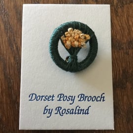 Dorset Posy Brooch, Dark Green with Yellow-orange, P38