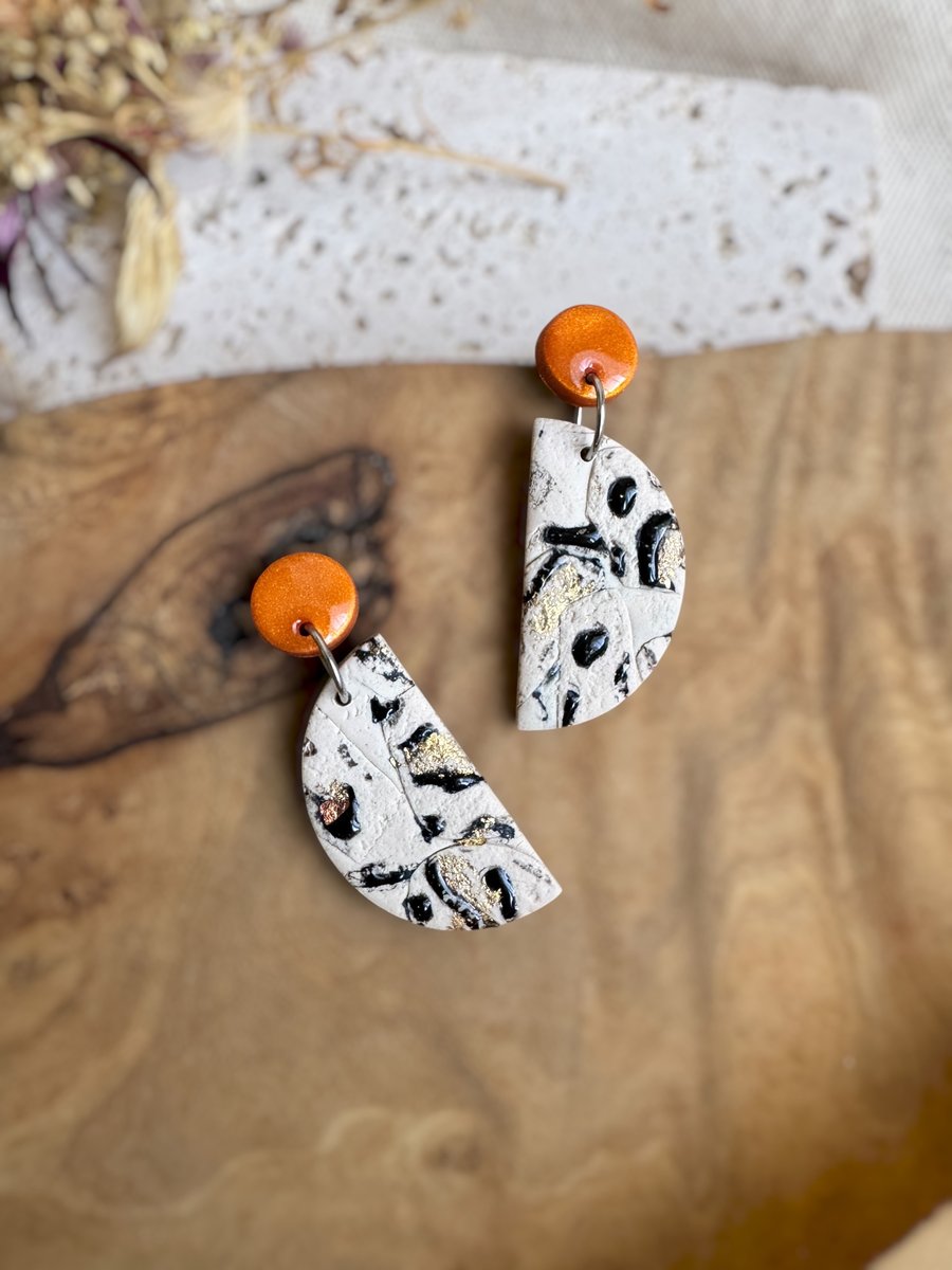 Autumn Amber Animal Print Crescent Earrings
