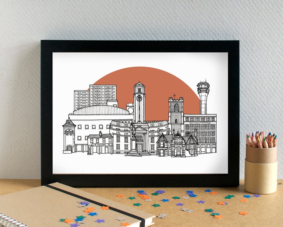 Luton Landmarks Skyline Art Print