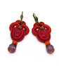 Orange Fuchsia Soutache Earrings Colourful Dangle Statement Jewellery - Image 1