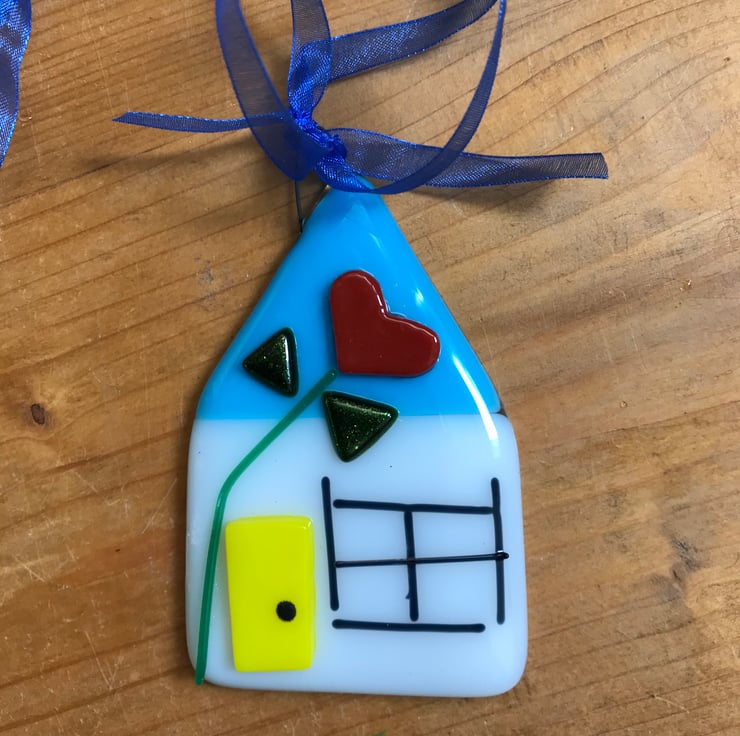 Fused glass house, suncatcher, wall hanging, Ho... Folksy