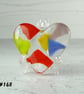 Multicoloured fused glass heart pocket hug with stand 5x4.5cm (148)