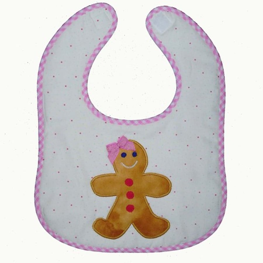 Baby bib with applique gingerbread girl