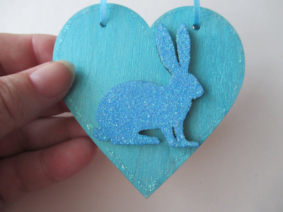 Christmas Decoration Bunny Rabbit Hanging Heart Snow Bunny Blue