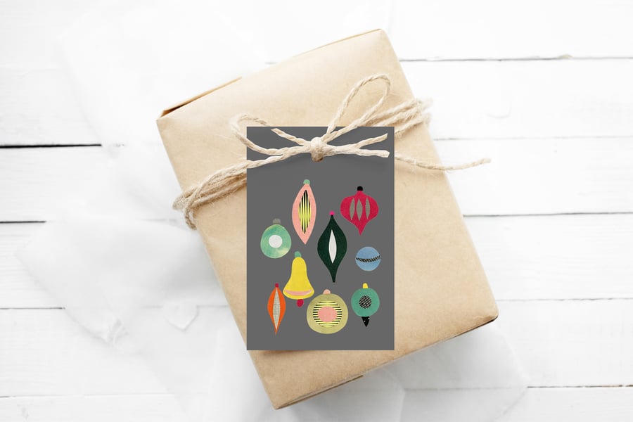 Set of 12 Mid Century Christmas Gift Tags - Christmas II (Grey)