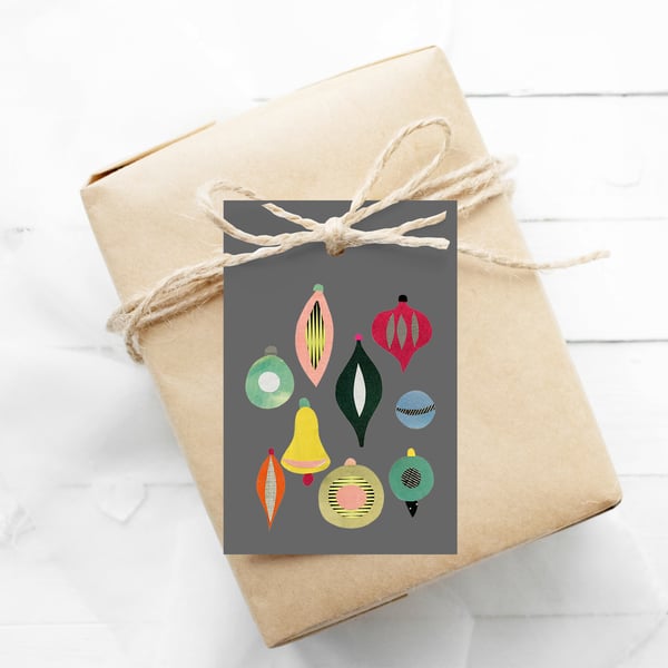 Set of 12 Mid Century Christmas Gift Tags - Christmas II (Grey)