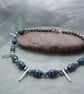  Peruvian bead necklace in a handpainted geometric pattern & silver plate beads