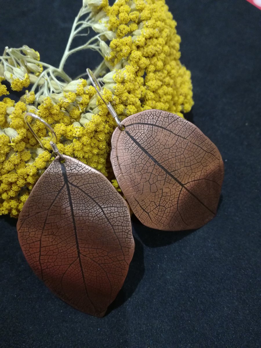 Lifelike Copper Leaf earrings