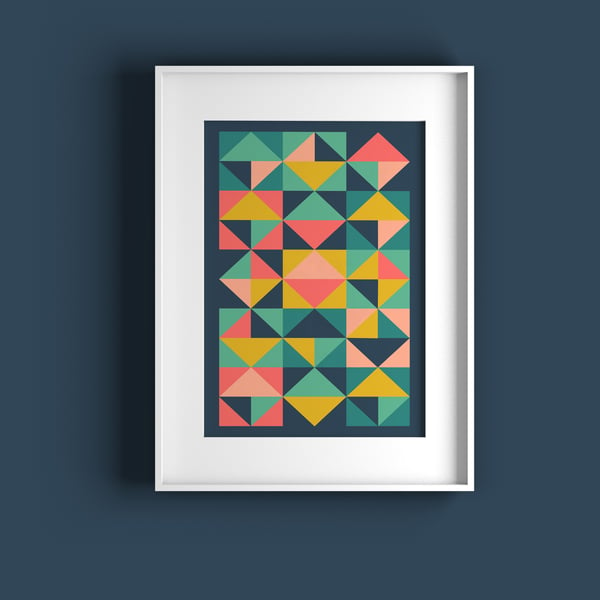 Bright colourful modern art print for hall, graphic wall decor for living room