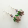 purple lampwork flower earrings