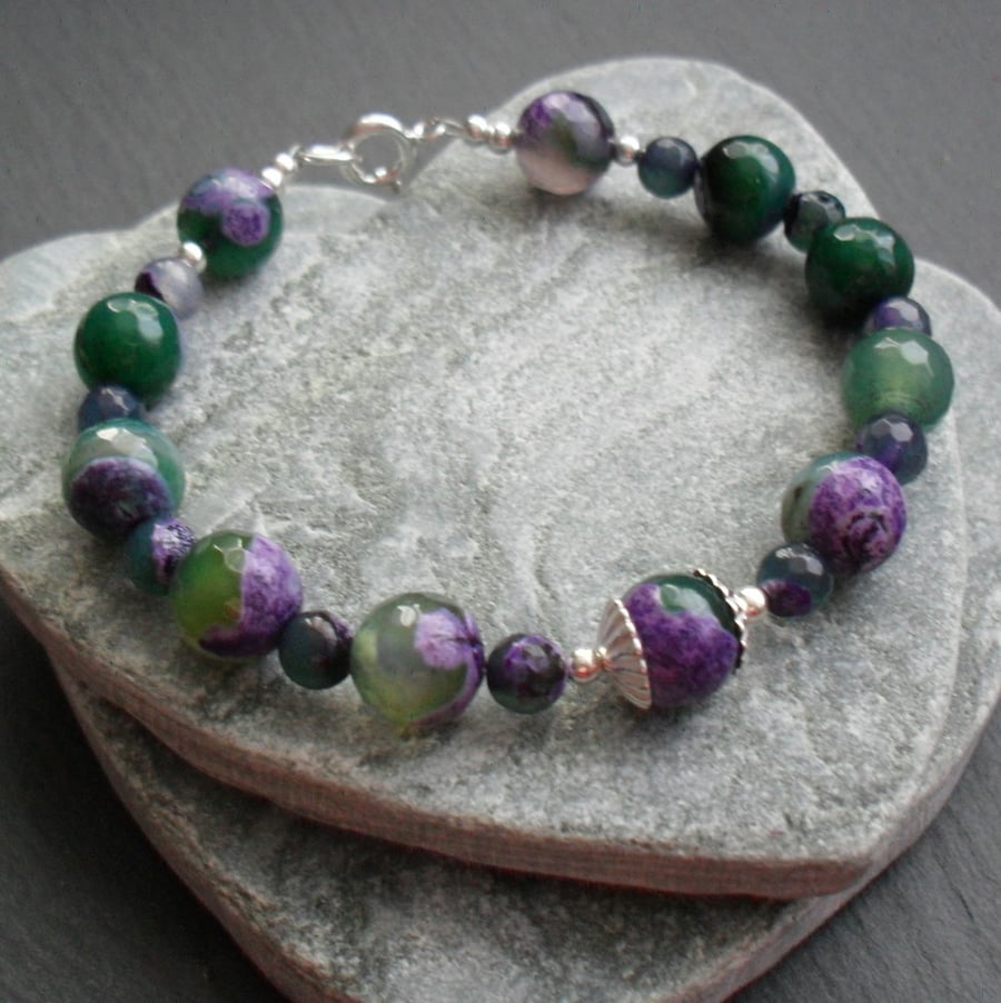 Purple and Green Agate Sterling Silver Bracelet