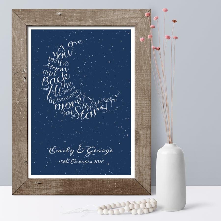 Written In The Stars Personalised Word Art Print, anniversary or wedding gift