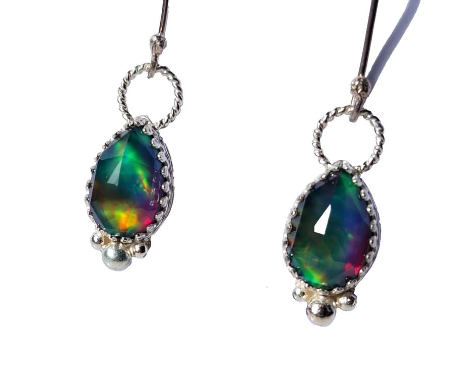 Aurora Opal Earrings Teardrop Sterling Silver Drop Sustainable Jewellery Gift