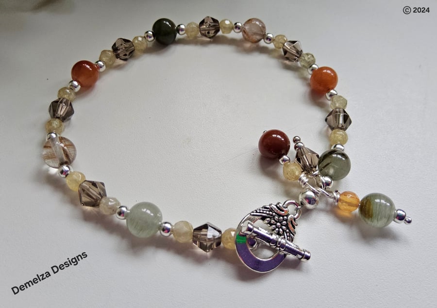 Quartz, Rutilated Quartz, Smokey Quartz Bracelet 