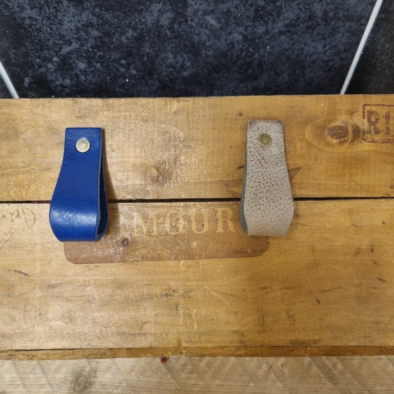 Genuine Leather Drawer Pulls BlueGrey