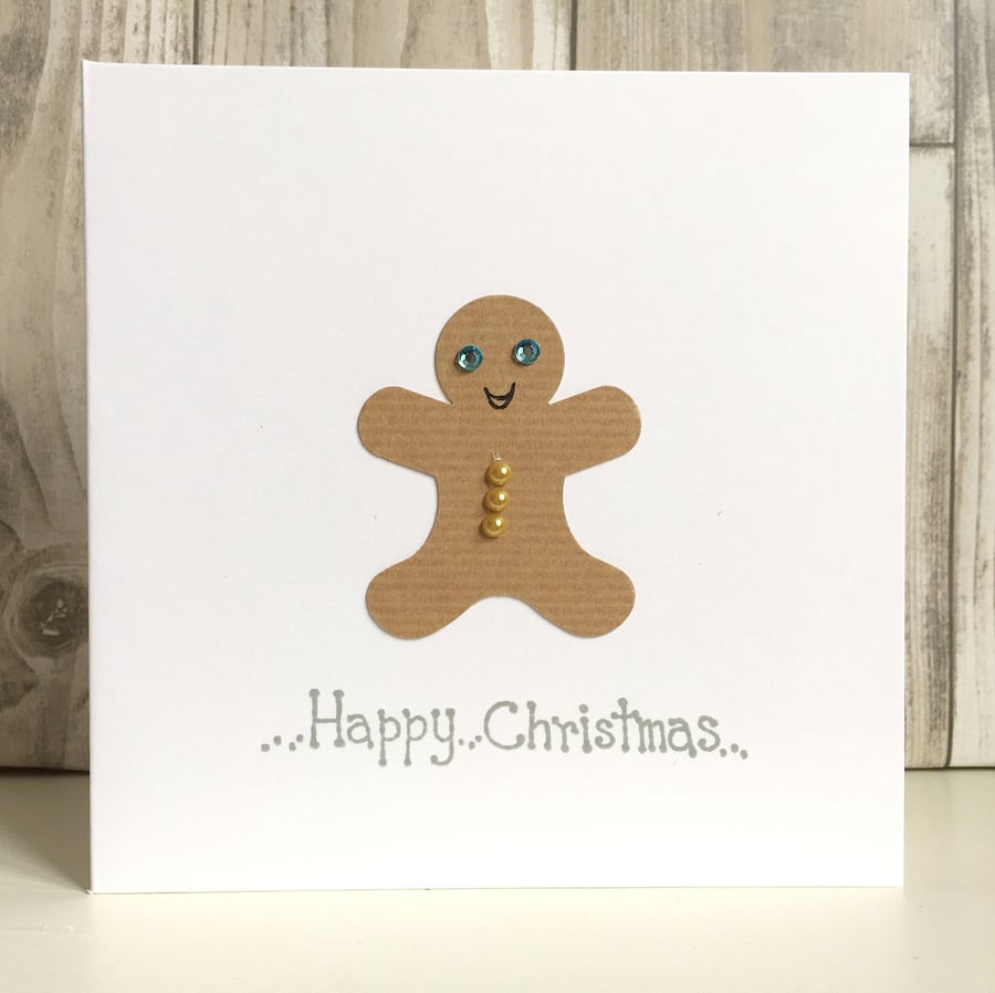 Christmas card - fun character gingerbread man hand crafted quirky humour