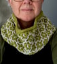 Reversible crocheted cowl in green and grey