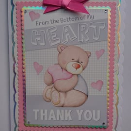 Thank You Card Teddy Bear From The Bottom Of My Heart 3D Luxury Handmade Card