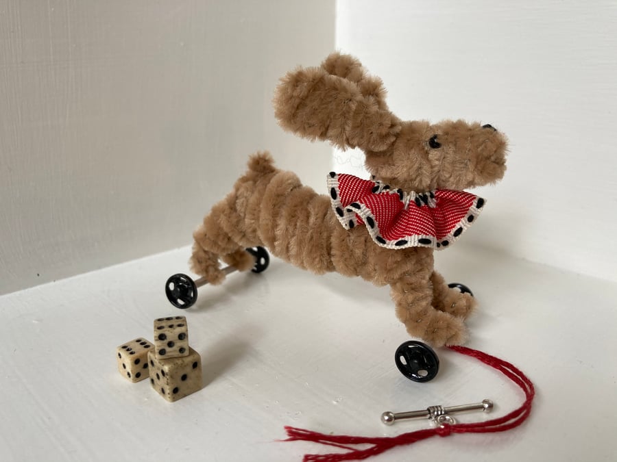 Miniature Rabbit on Wheels - OOAK Handmade Sculpture. 