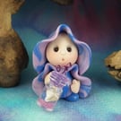 Tiny Beachcomber Gnome 'Zella' with shell in jar OOAK Sculpt by Ann Galvin