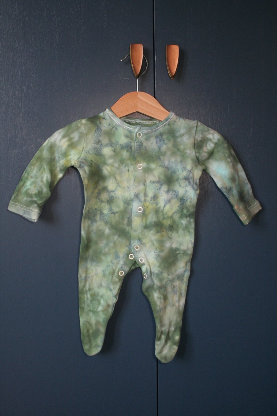 First Size Ice Dyed Baby Grow in Forest Greens