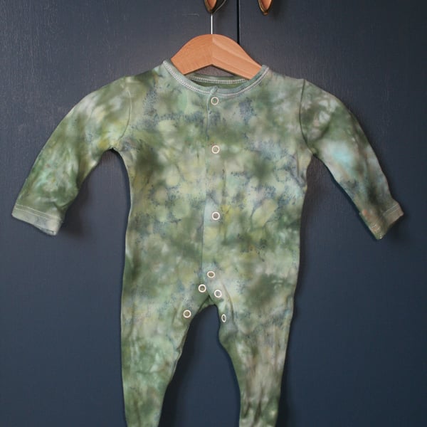 First Size Ice Dyed Baby Grow in Forest Greens