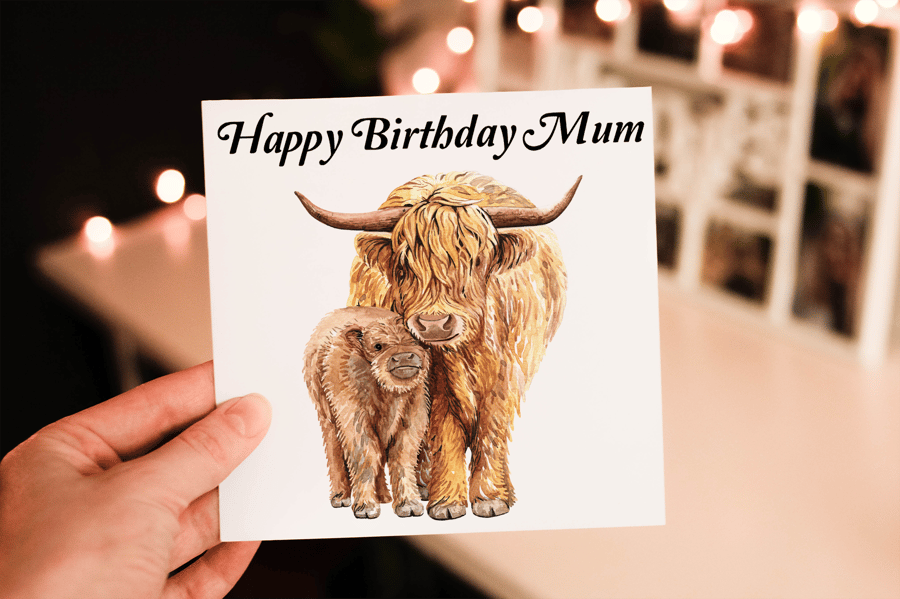 Highland Cow Birthday Card, Mum Birthday Card, Card for Mum, Birthday Card