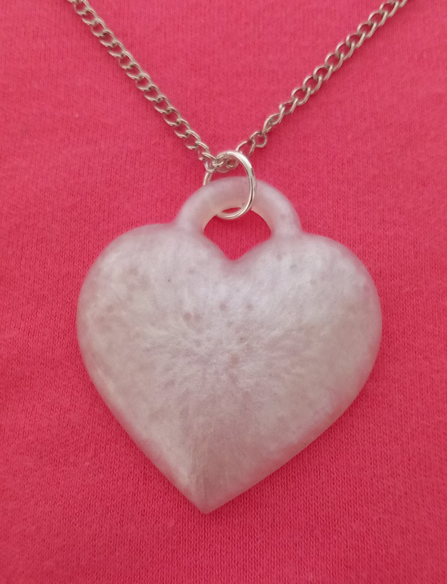 Heart necklace White resin pendant & stainless steel chain 