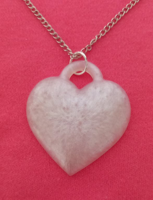 Heart necklace White resin pendant & stainless steel chain 