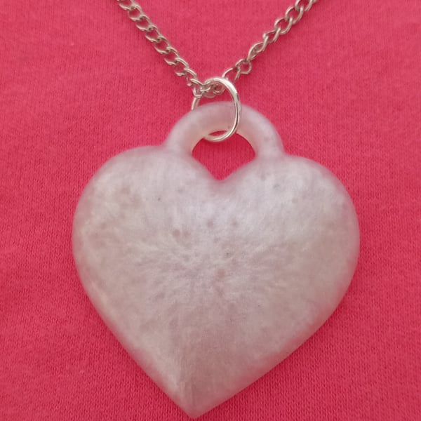 Heart necklace White resin pendant & stainless steel chain 