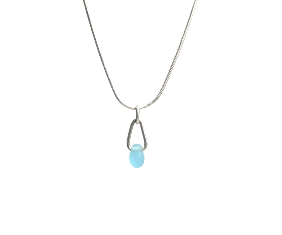 Turquoise Frosted Glass Drop and Sterling Silver Necklace