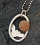 Recycled Silver and Copper Textured Bat and Moon Pendant Necklace - Image 3