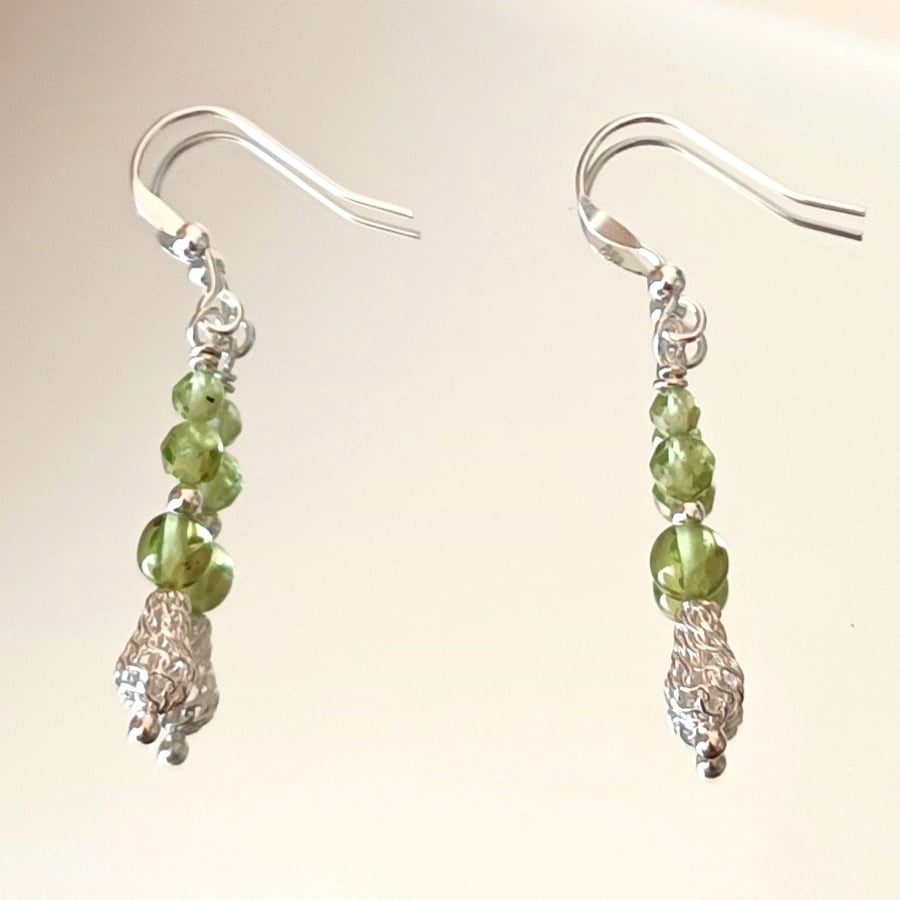 Natural Peridot & Sterling Silver Teardrop Dangle Earrings