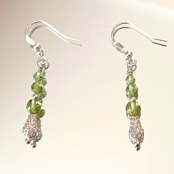 Natural Peridot & Sterling Silver Teardrop Dangle Earrings