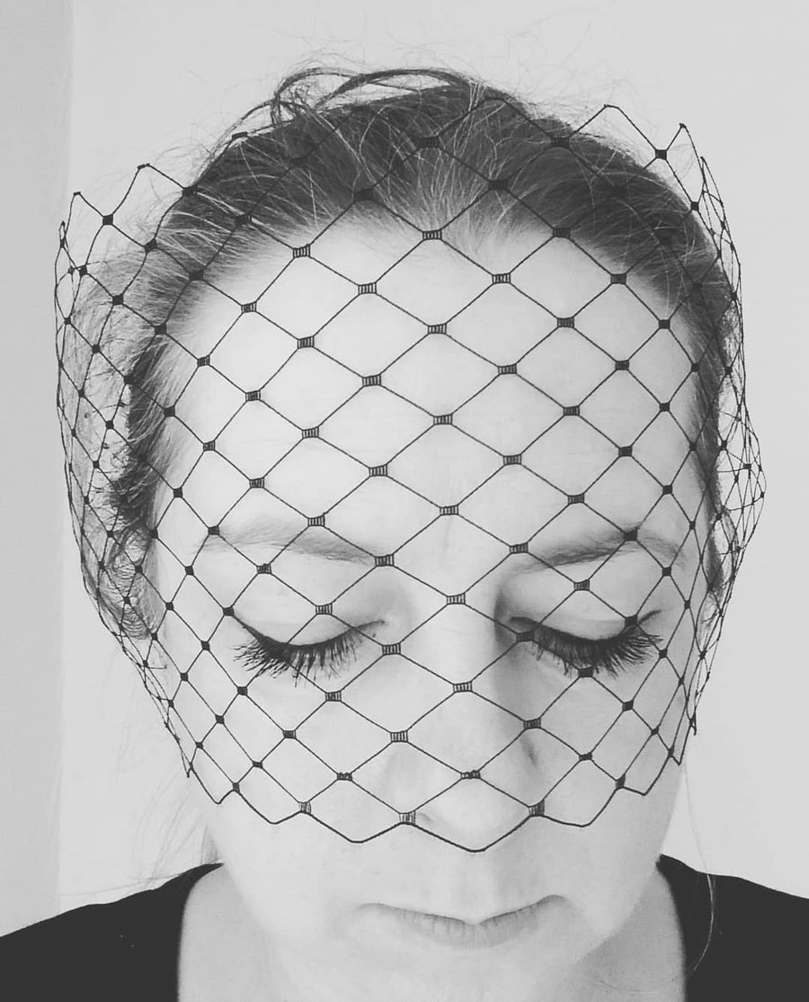 Black Narrow Merry Widow Eye Bandeau Veil Gothic Wedding