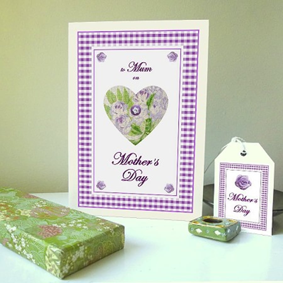 Lavender heart - Mother's day card & free gift tag