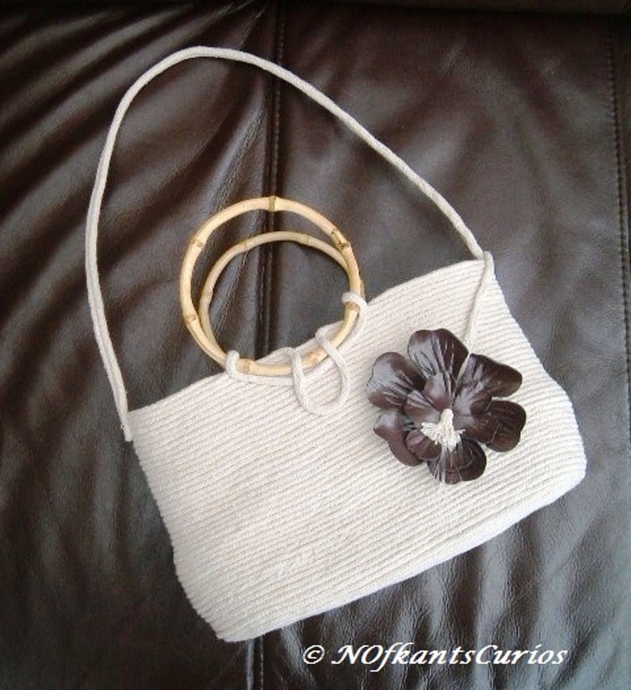 Anastasia's Orchid!  Structural Hand Sewn Cotton Rope and floral Handbag,