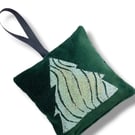 Velvet Lavender Sachet, Hand Printed Lavender Bag, Christmas Tree Ornament 
