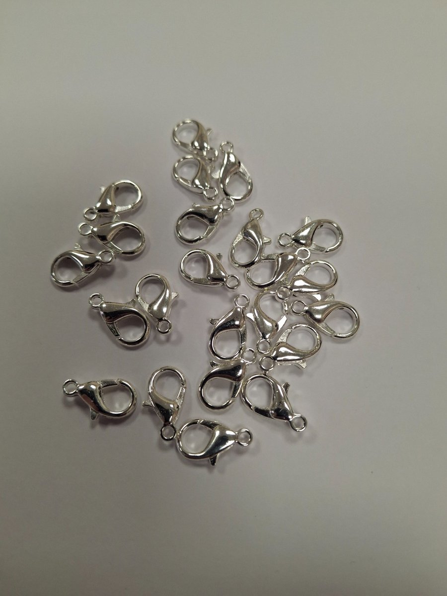 100 x Brass Silver Tone 15 x 12mm Lobster Clasps