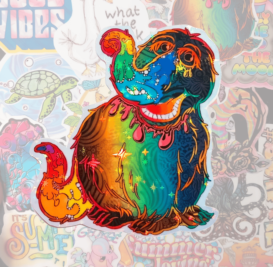 Zentangle Snuffy Sesame Street Rainbow Holographic Sticker