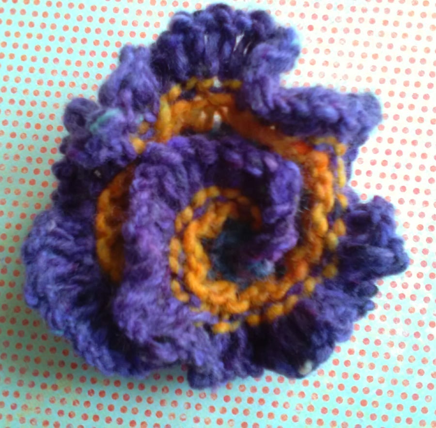 Handknit Swirl Flower Brooch