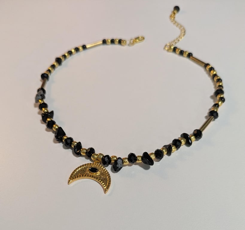 Black and Gold Moon Necklace