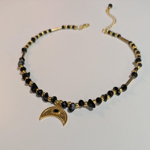 Black and Gold Moon Necklace