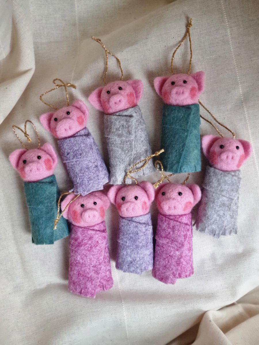 Wooly Pigs in Blankets Hanging Christmas Decorations - Single Grey