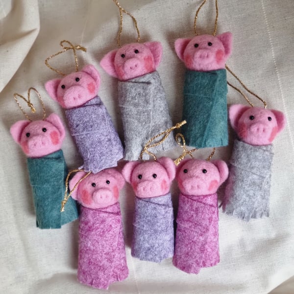 Wooly Pigs in Blankets Hanging Christmas Decorations - Single Grey