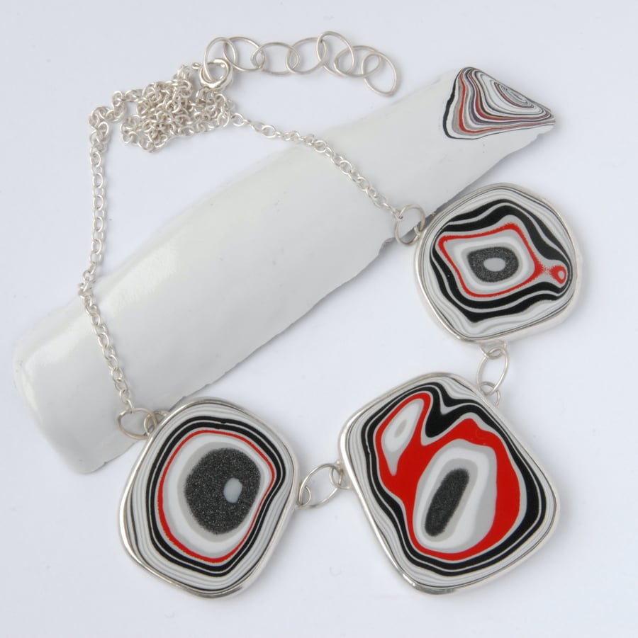 Bold fordite and sterling silver necklace