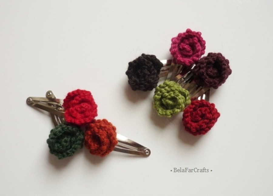 Girls hair clips (8) - Teens hair accessories - Roses snap clips
