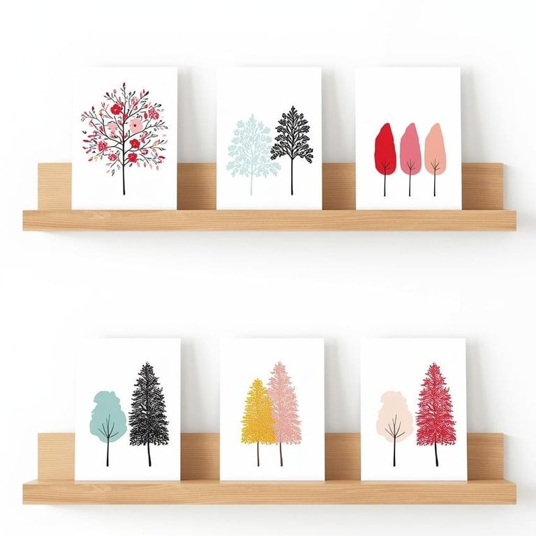 Pack of 6 - Scandi Style Trees - A6 White Linen Note Card & Envelope Set